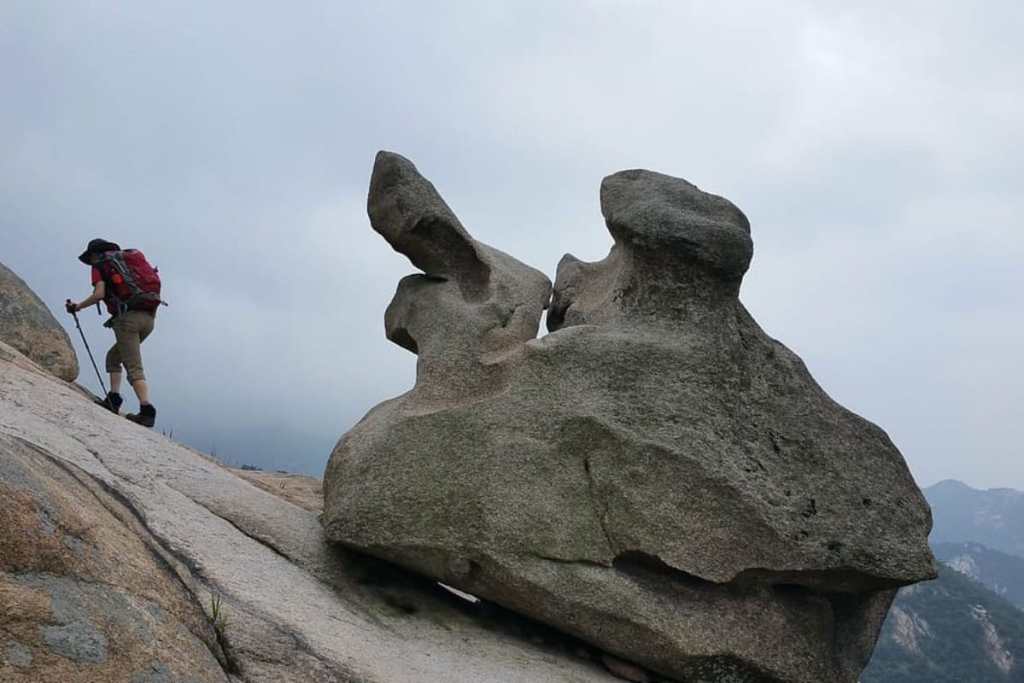 Hiker on hiking trail in Bukhansan National Park