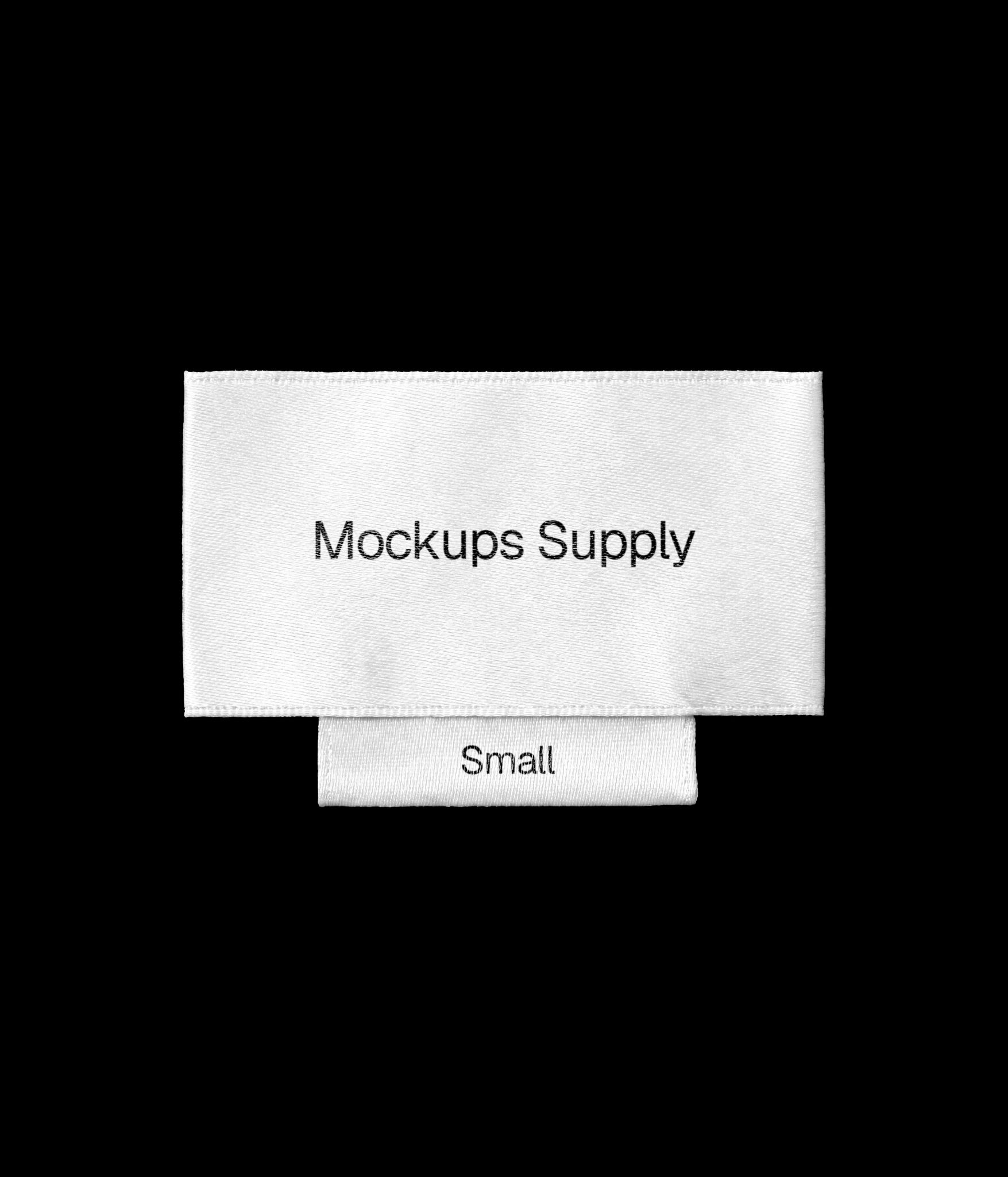 Satin garment label mockup with size tab download PSD