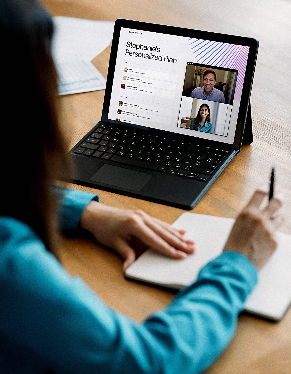 Biograph physician reviewing a personalized health plan with member during virtual consultation after comprehensive health assessment.