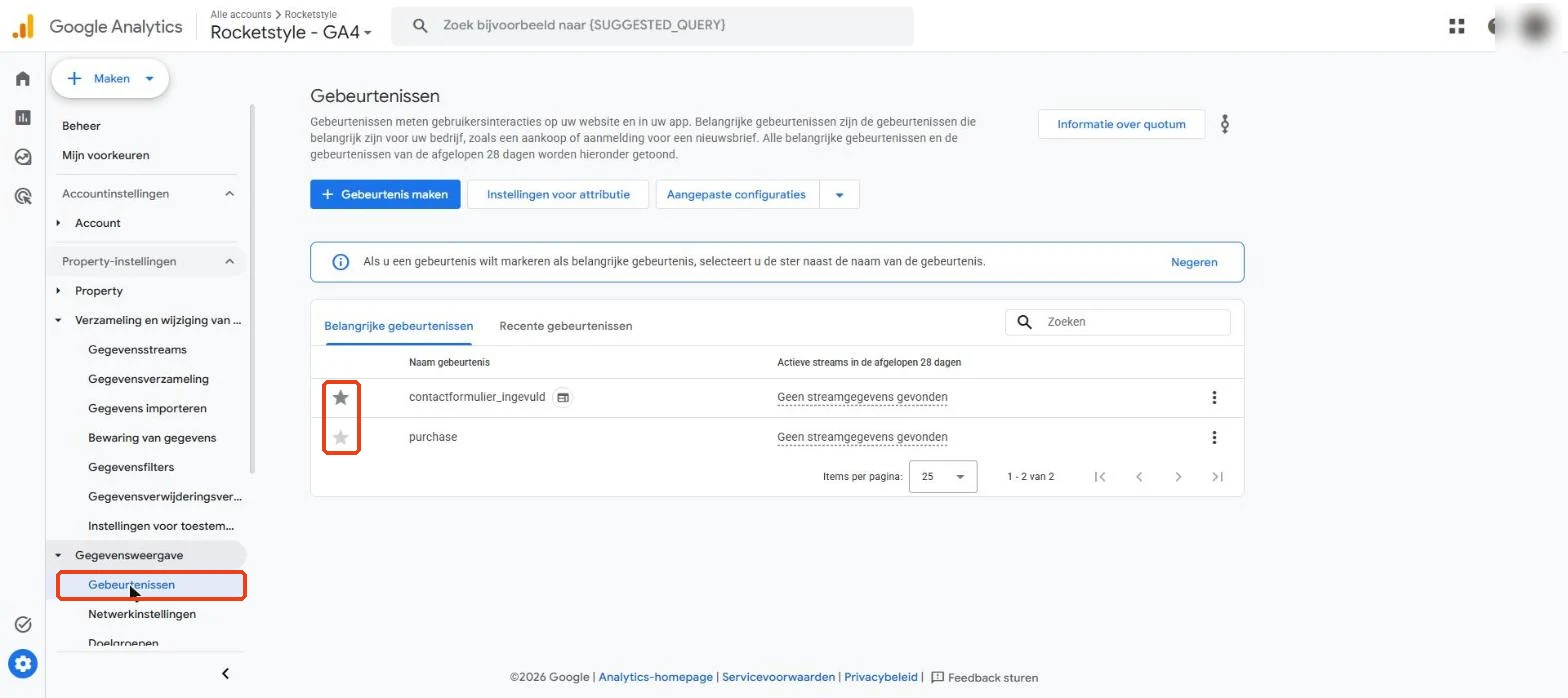 Google Analytics: Gebeurtenissen met de ster voor belangrijke gebeurtenissen