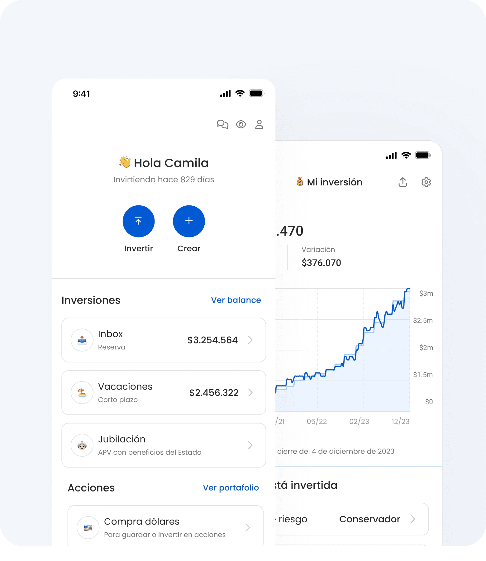 Imagen de un celular mostrando la proyección de una inversión a largo plazo