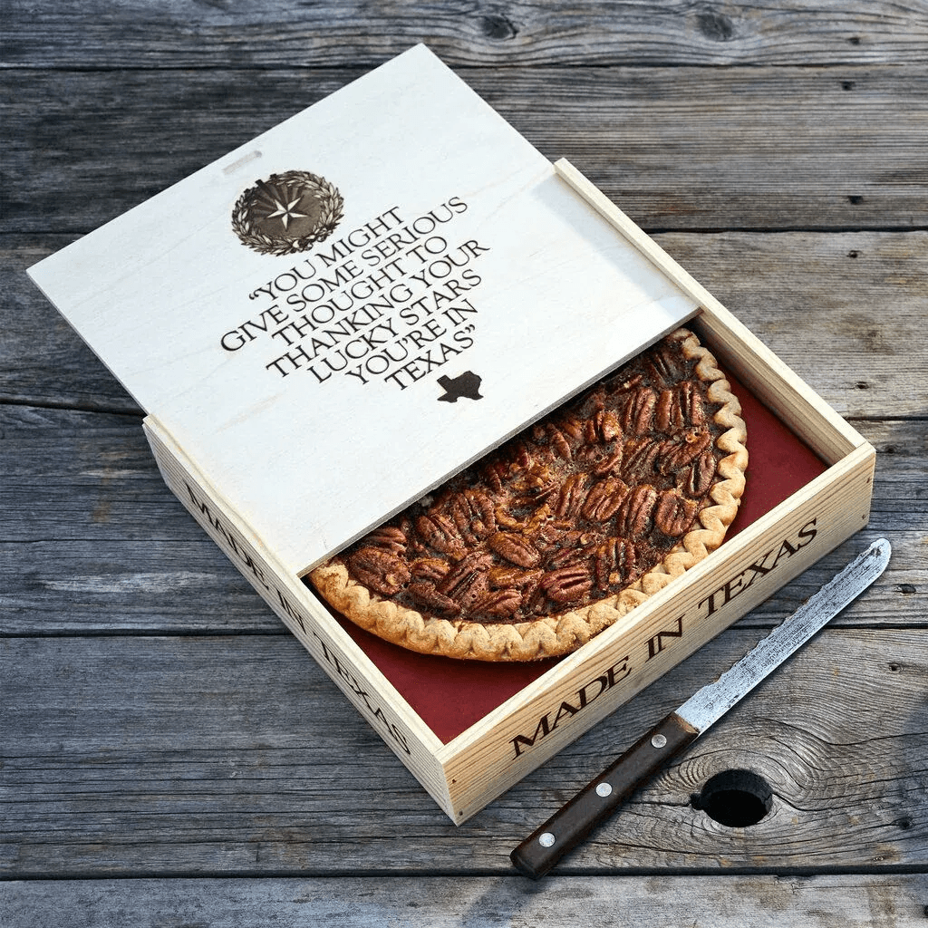 Goode Company pecan pie in a wooden gift box