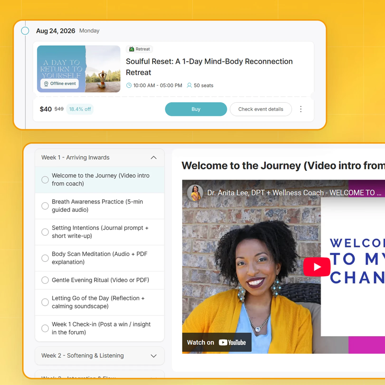Membership tiers and an overview of all revenue streams, with their sales stats, show $10,730 revenue with zero fees from Wylo and a paid event listing.