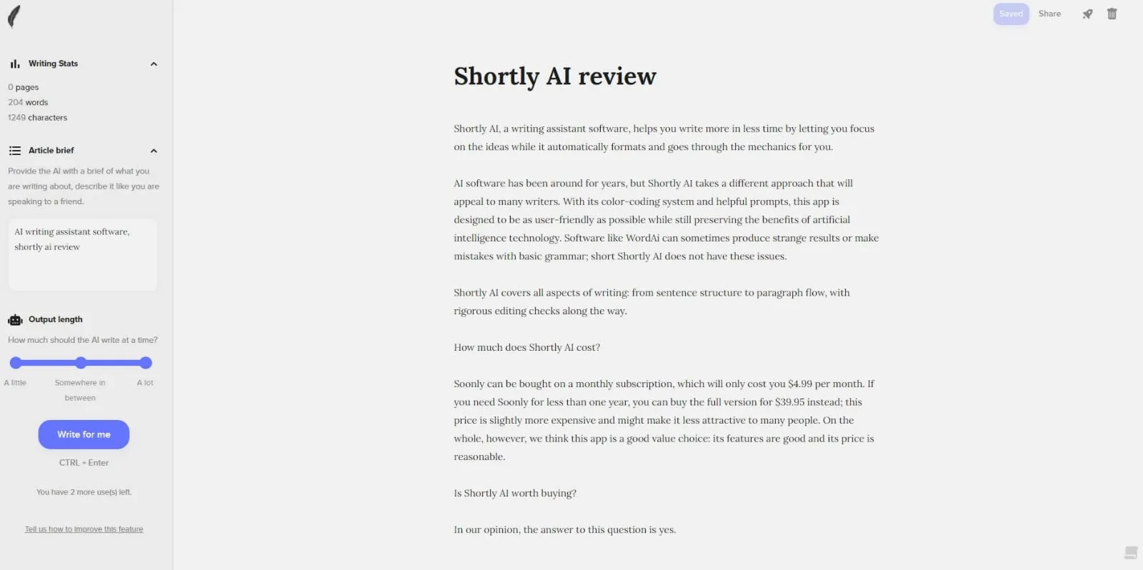Shortly AI tool expanding short prompts into full stories, designed for writers seeking a simple, distraction-free writing environment