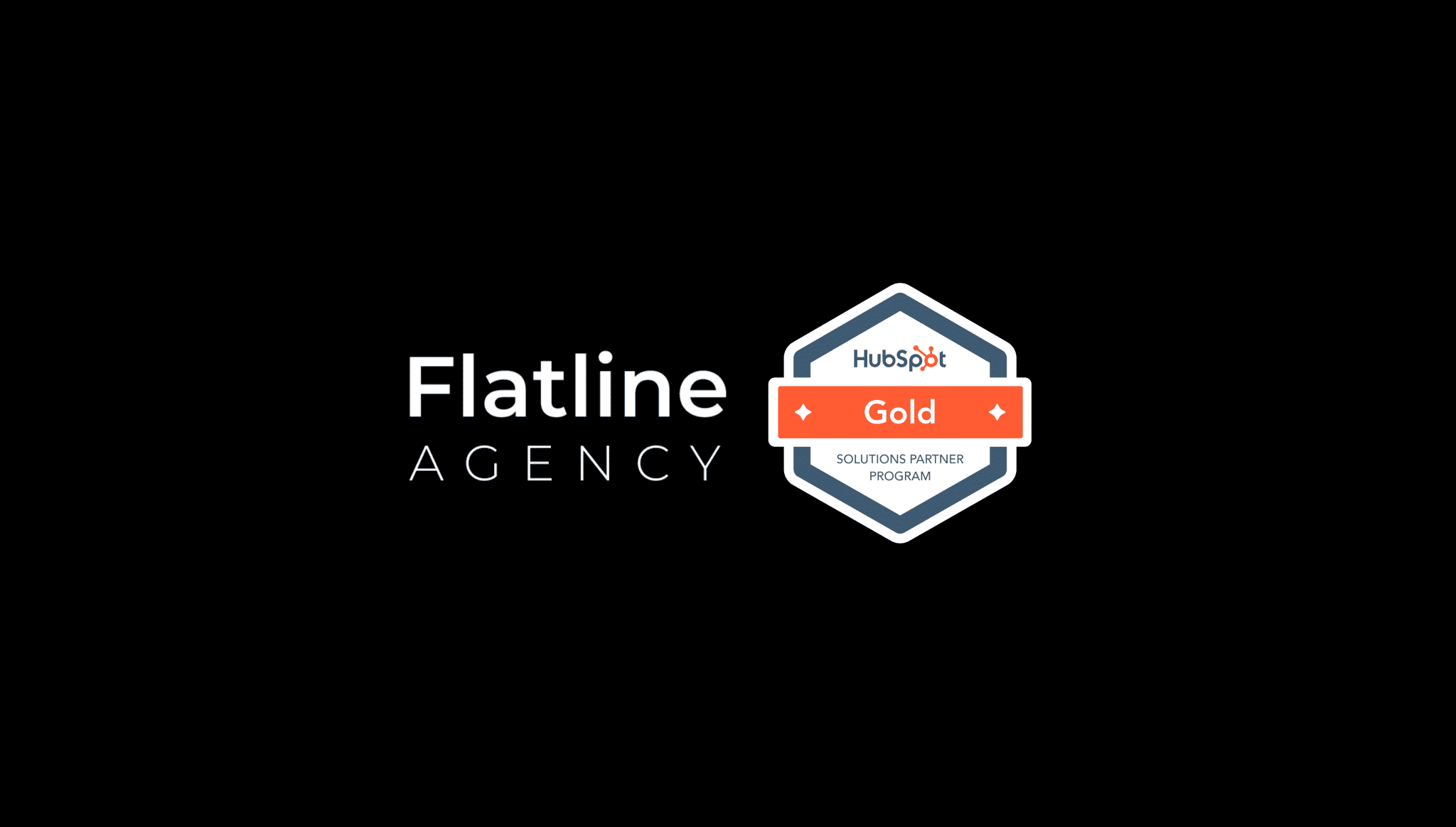 Flatline Agency logo next to the HubSpot Gold Solutions Partner badge on a black background