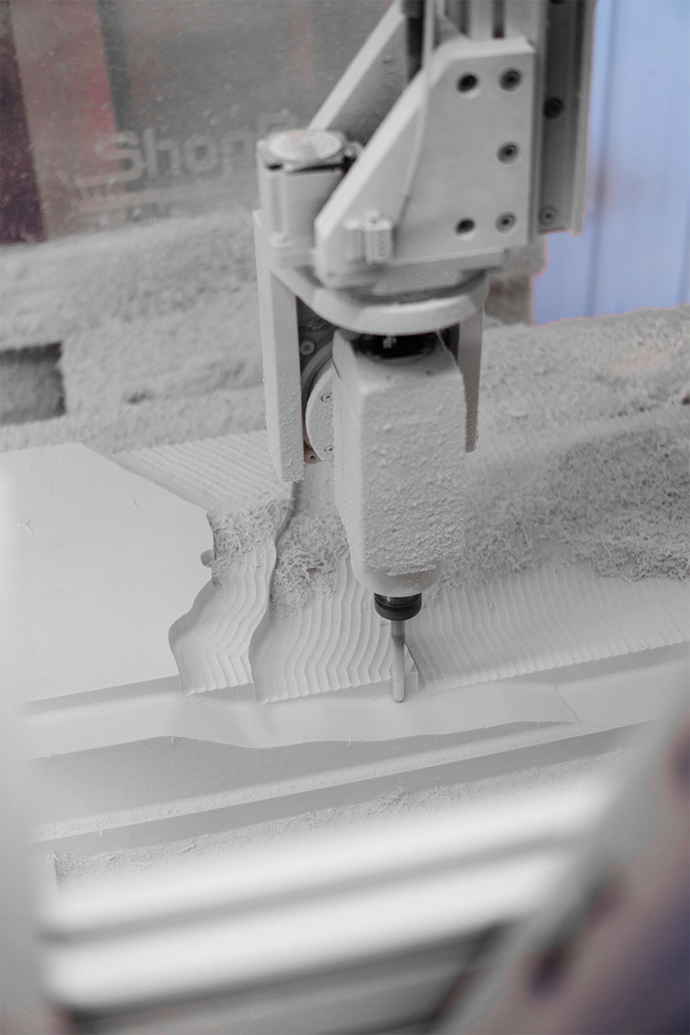 Cnc machine cutting foam for a hot tub prototype