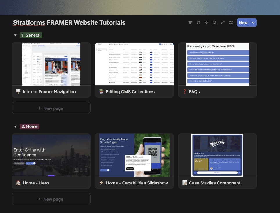 Excerpt from the Stratforms Client Portal - Video & Training Guides for Framer + Specific website pages