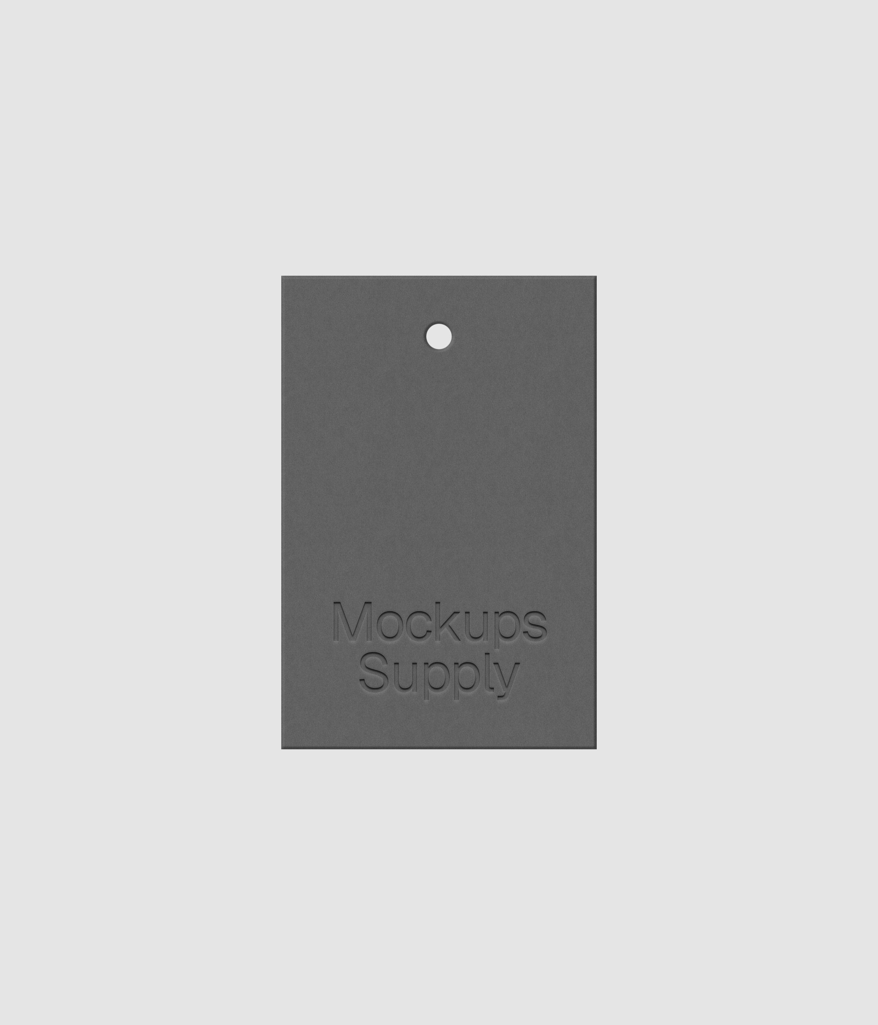 Gray 2x3 hang tag mockup on white background with debossed logo effect and detailed paper texture for Photoshop download psd