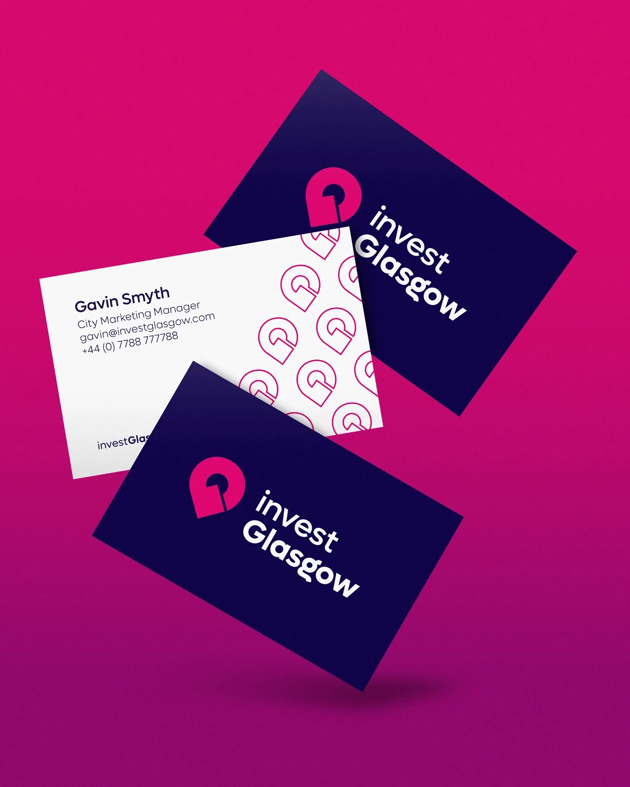 Example of Invest Glasgow Business Cards front and back