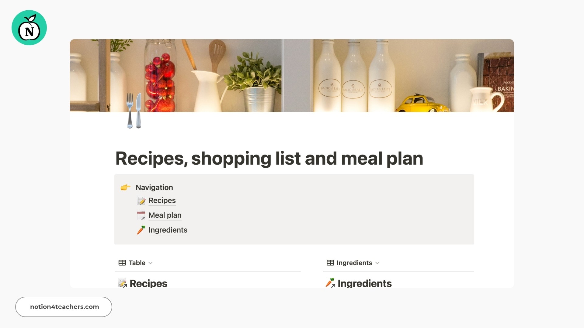 Recipes, shopping list and meal plan Template by Tim Rawling