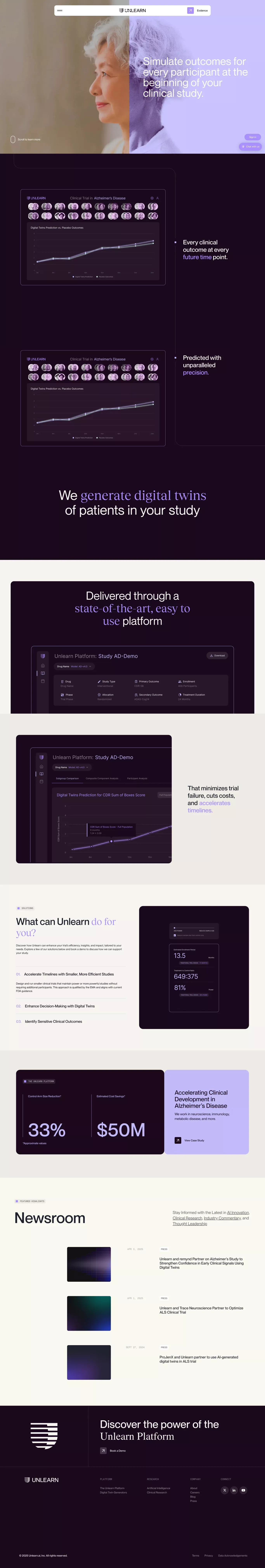 Streamline Clinical Trials with AI and D landing page screenshot showcasing Medical and Tech design
