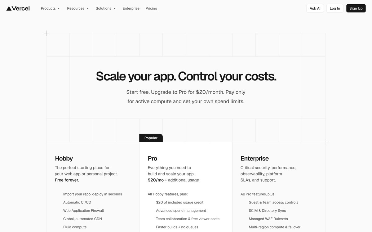 Best SaaS Pricing Page Examples with Vercel