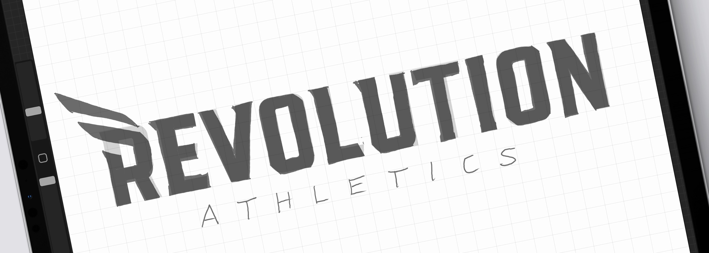 Revolution Athletics wordmark initial sketch.