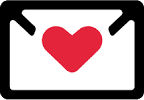 An envelope icon with a red heart symbol inside, representing love or affection.
