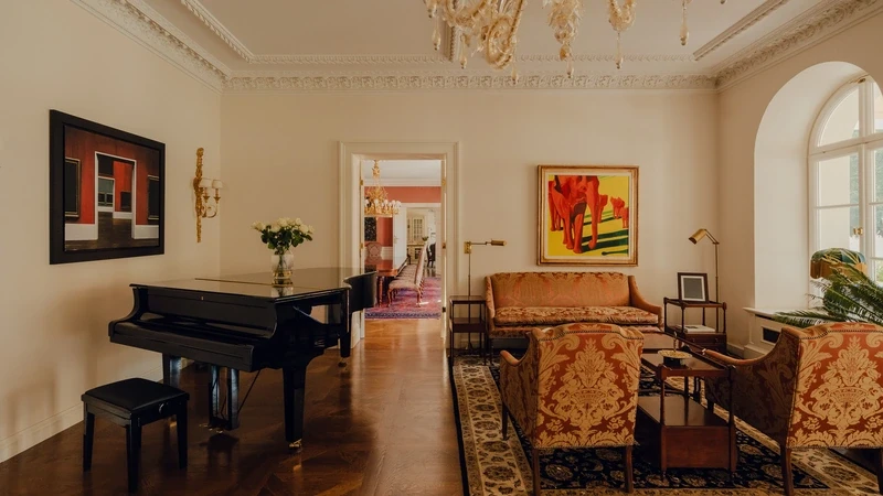 palace room with a piano