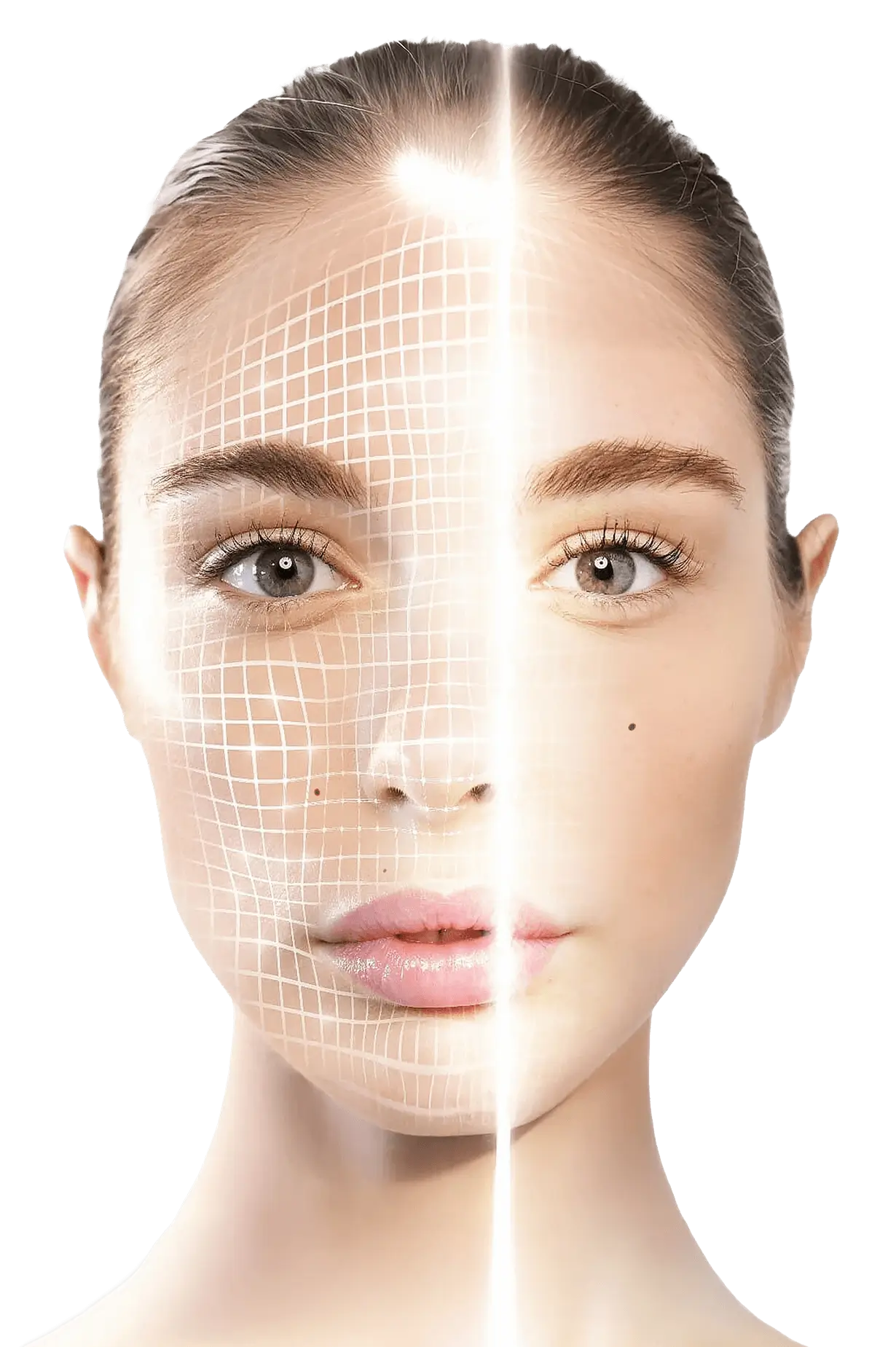 Portrait of a woman with Ai scan of face