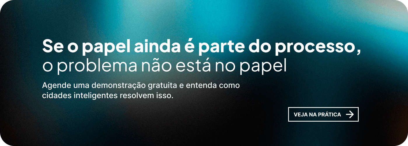 Banner com frase ‘Se o papel ainda é parte do processo, o problema não está no papel’ – convite para agendar demonstração sobre gestão digital.