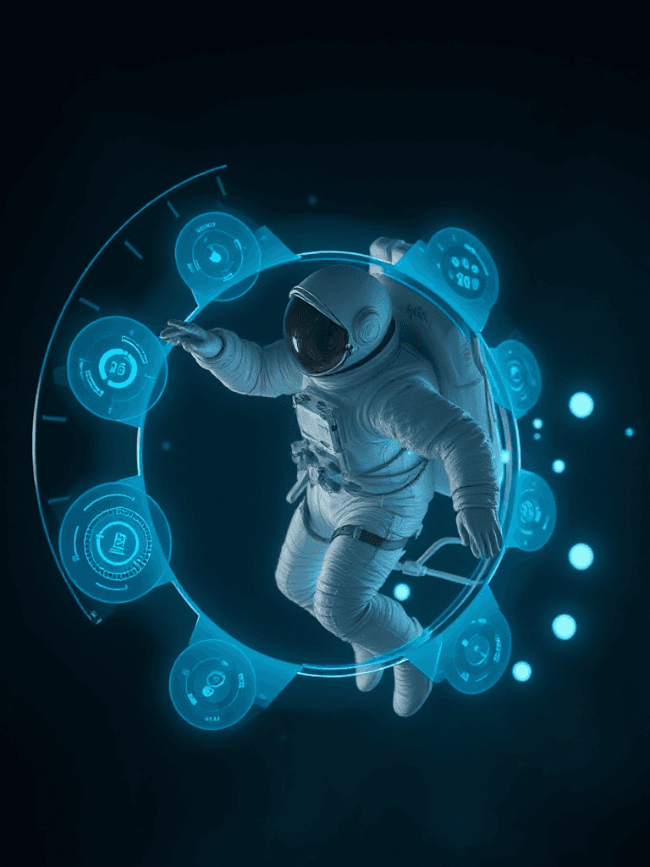 Bild eines Astronaut an einem Rad mit devices KI-generiert extro.agency