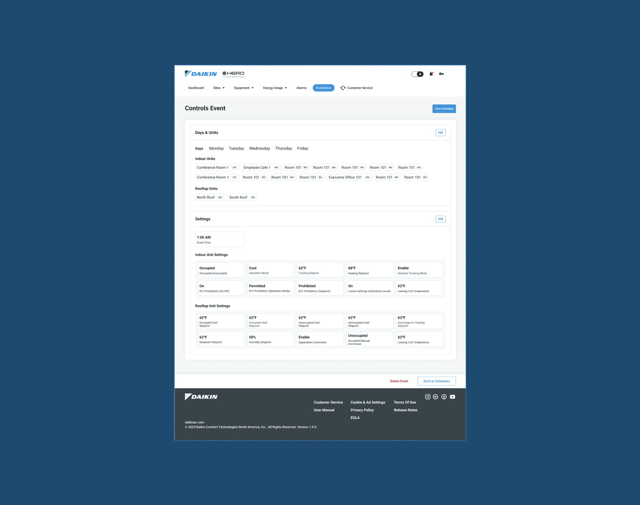 Mockup of a schedule event's details