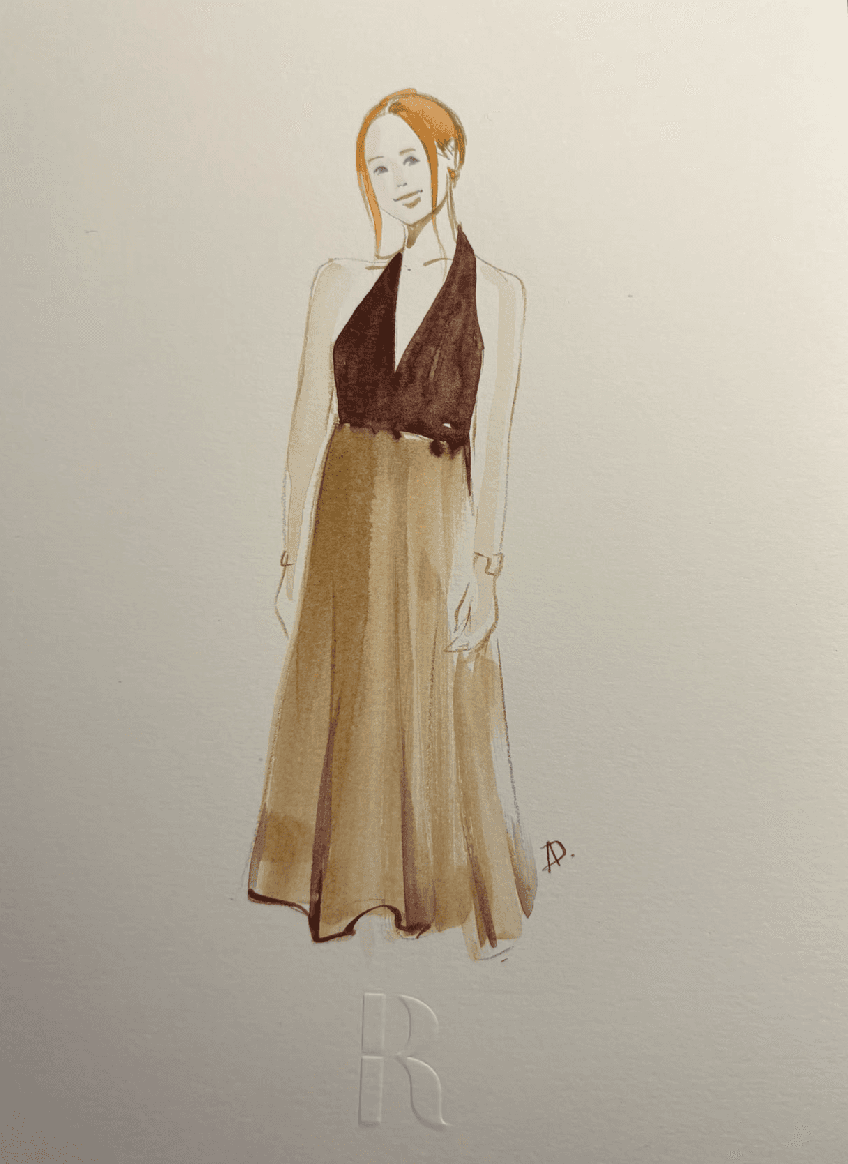 Fashion-style watercolour portrait created
