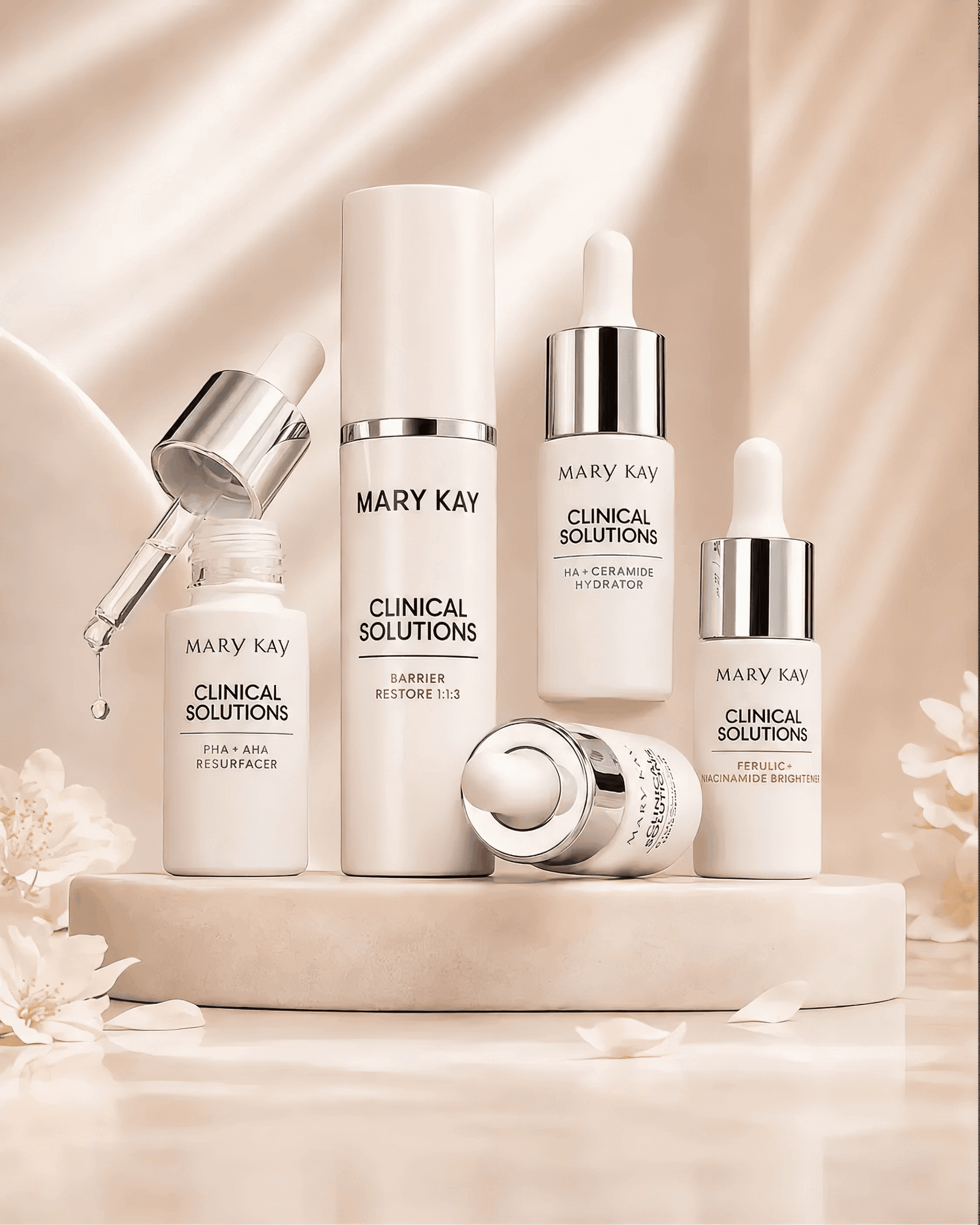 Produtos Mary Kay Clinical Solutions com ativos concentrados para cuidados faciais