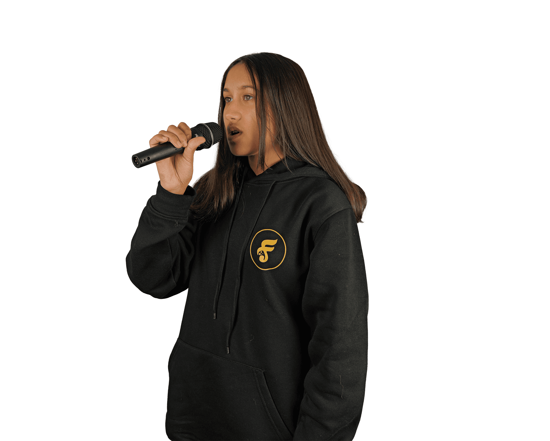 Focus Music student holding the microphone and singing