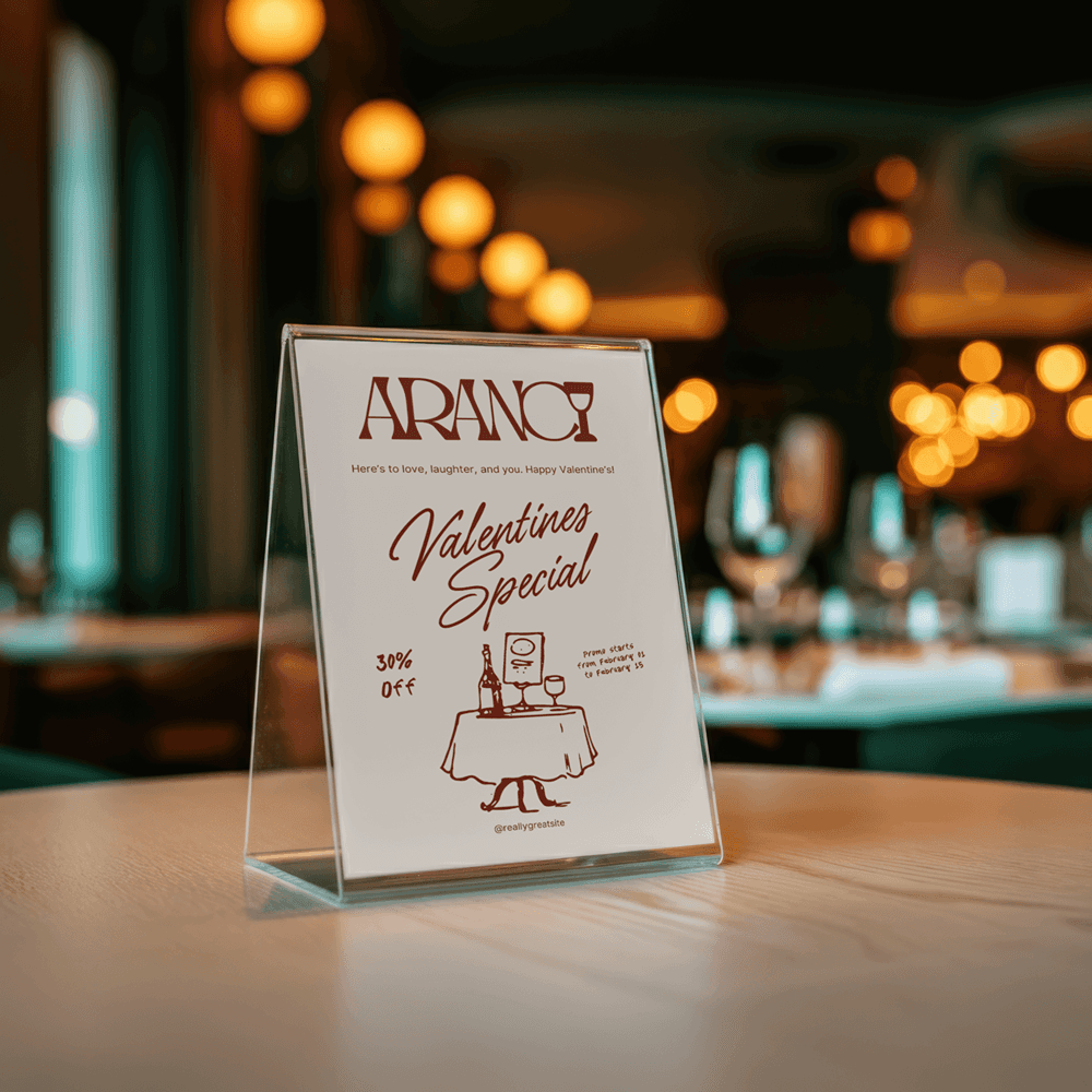 In-environment mockup demonstrating how the brand translates seamlessly into real-world dining experiences.