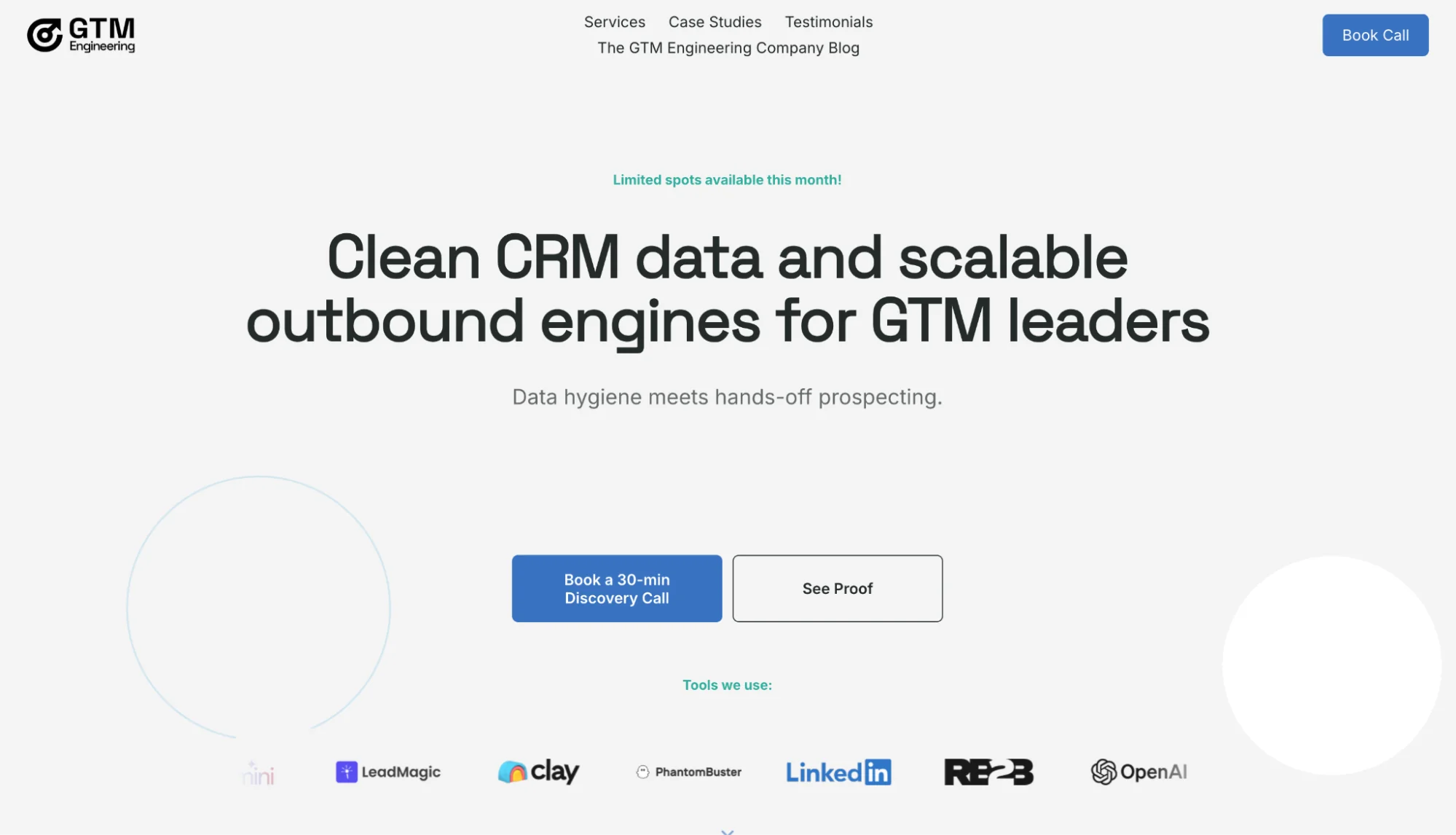 GTM Engineering homepage: scalable GTM infrastructure and CRM data agency