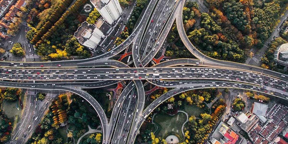 Vue des autoroutes depuis un avion