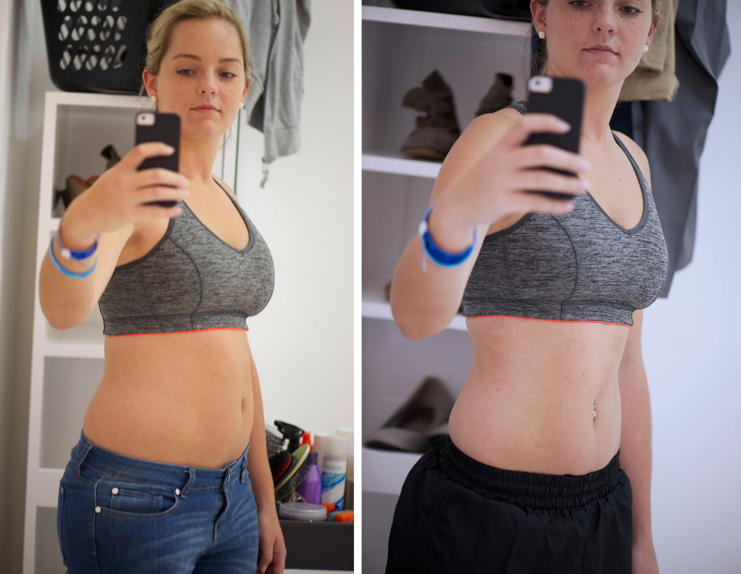 mulher mostrando evolução física em frente ao espelho