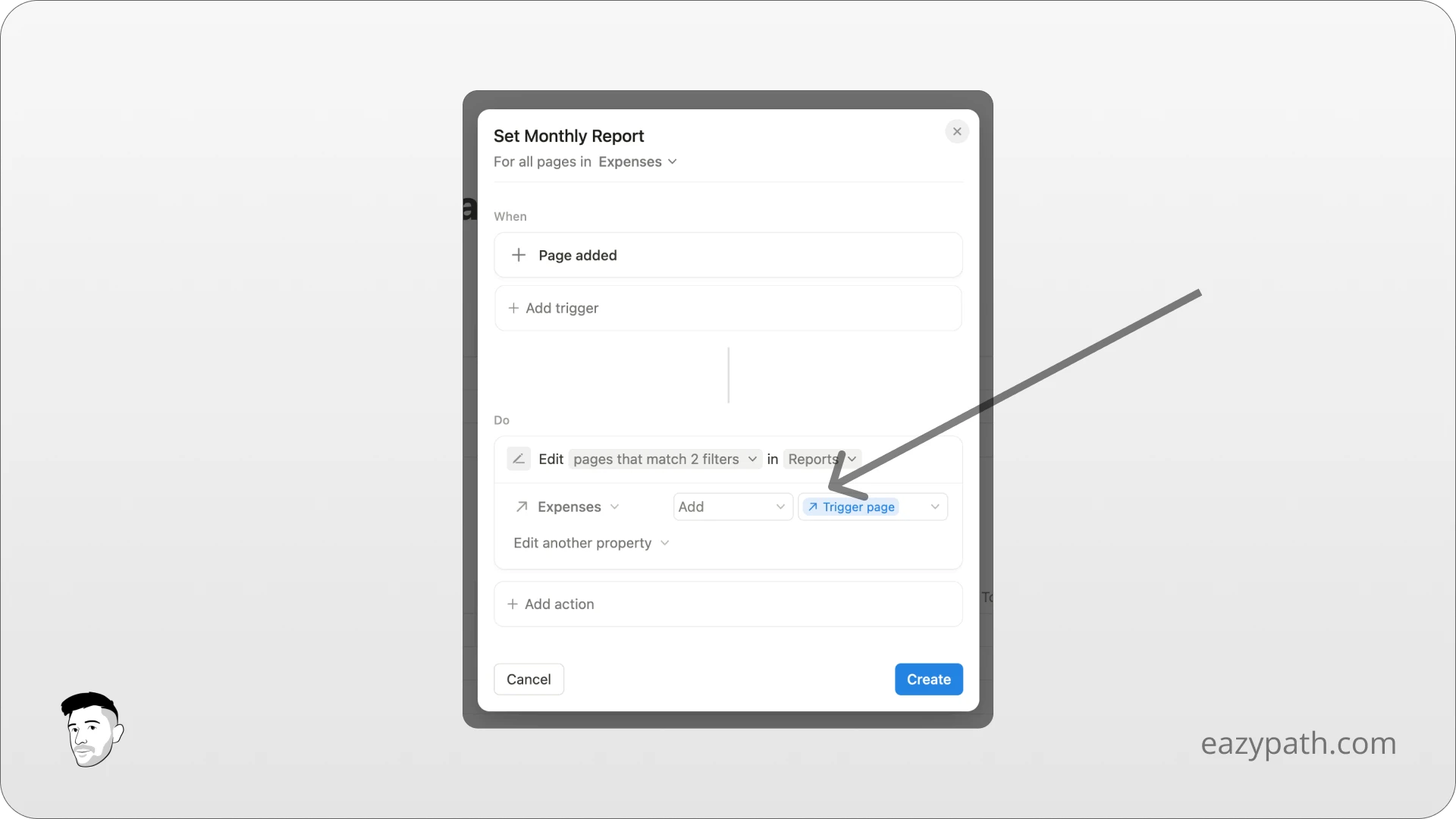 Specific Uses Cases of Notion Database Automations - Link an expense to a Monthly Report - Action Edited Property