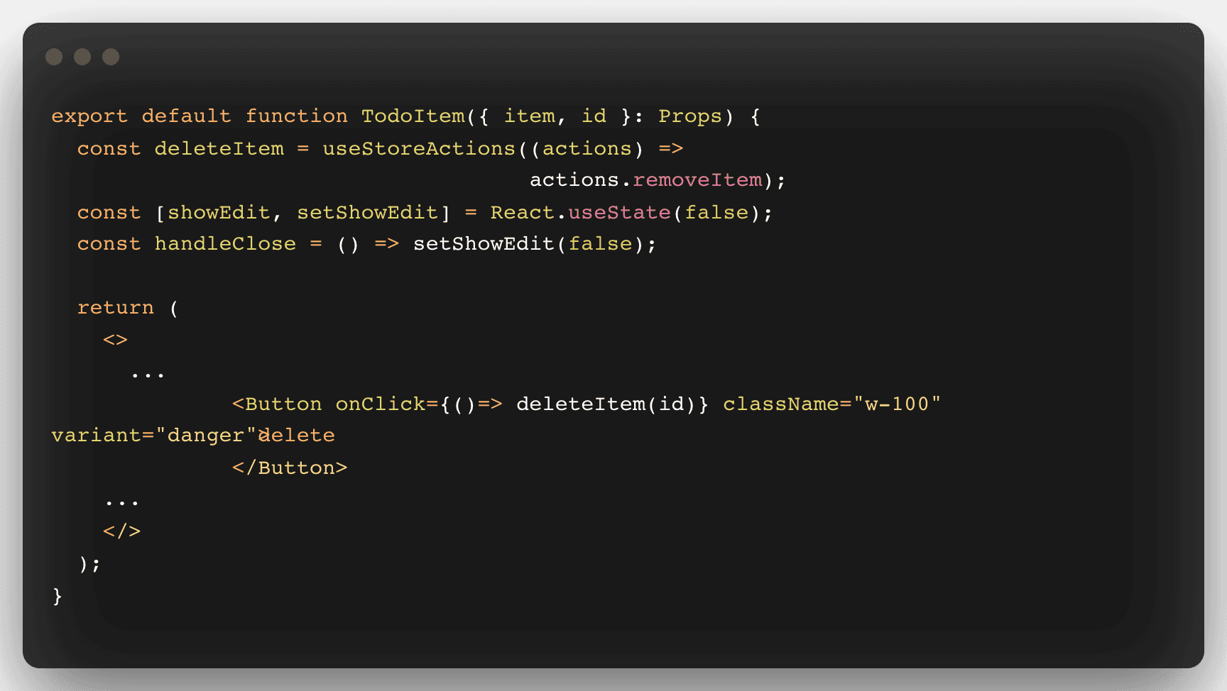 A code snippet to remove an item from our list.