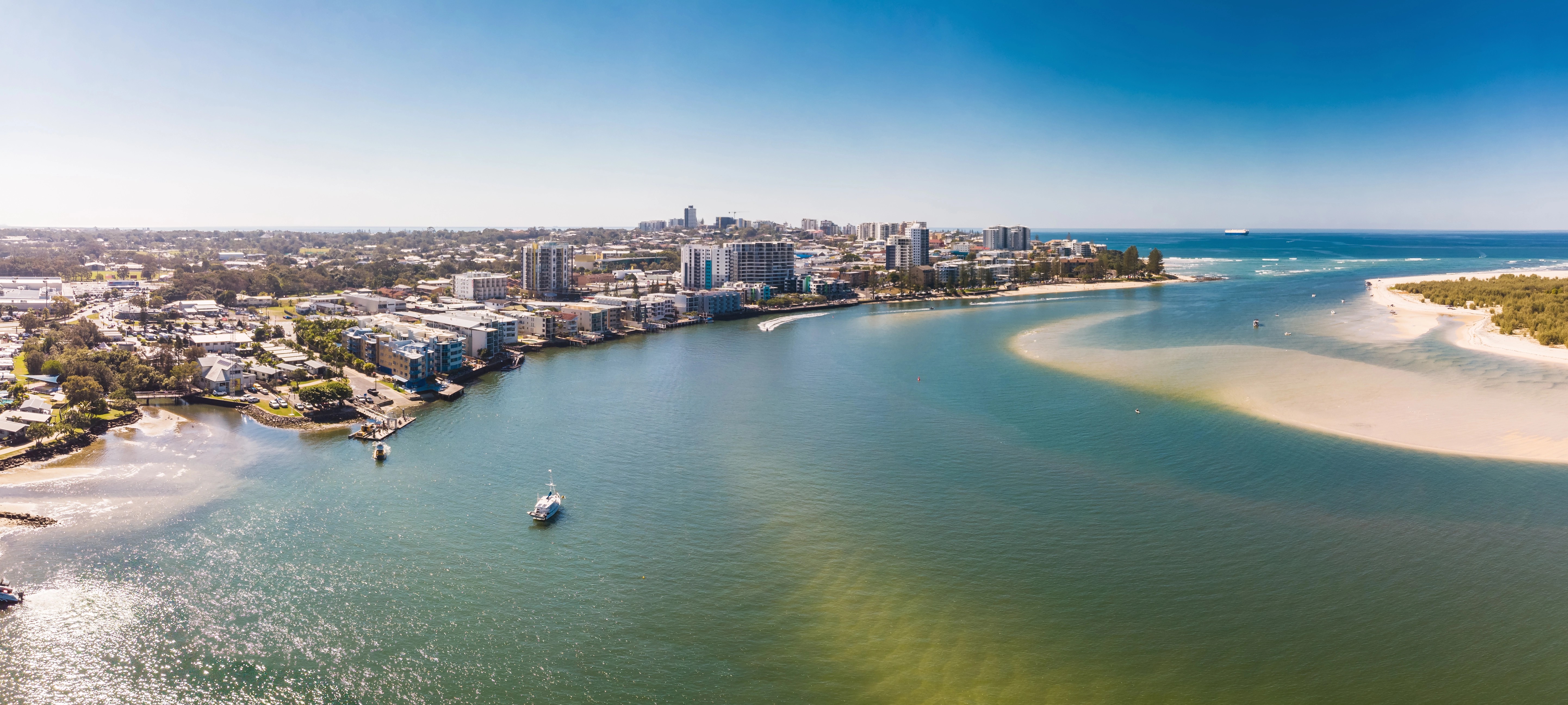 Aerial view of the Sunshine Coast coastline and waterways