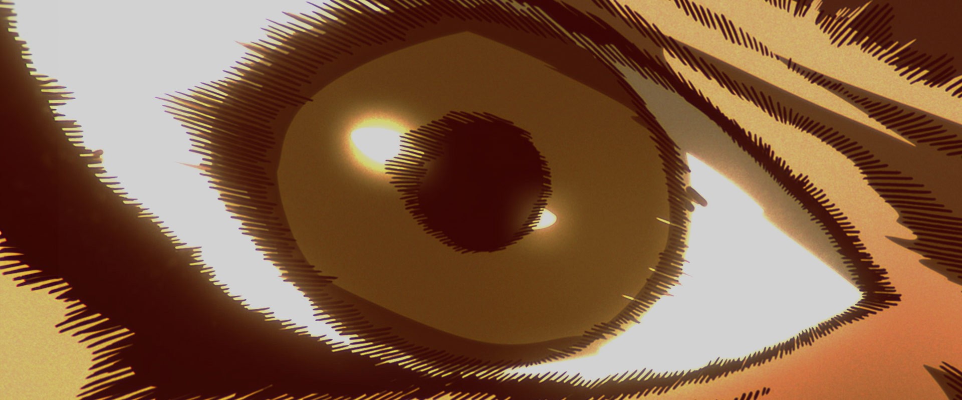 A super energetic close-up of Lilith’s eye as the camera dramatically flies toward it, showcasing intense focus and dark energy in Marvel’s Salem Sisters.