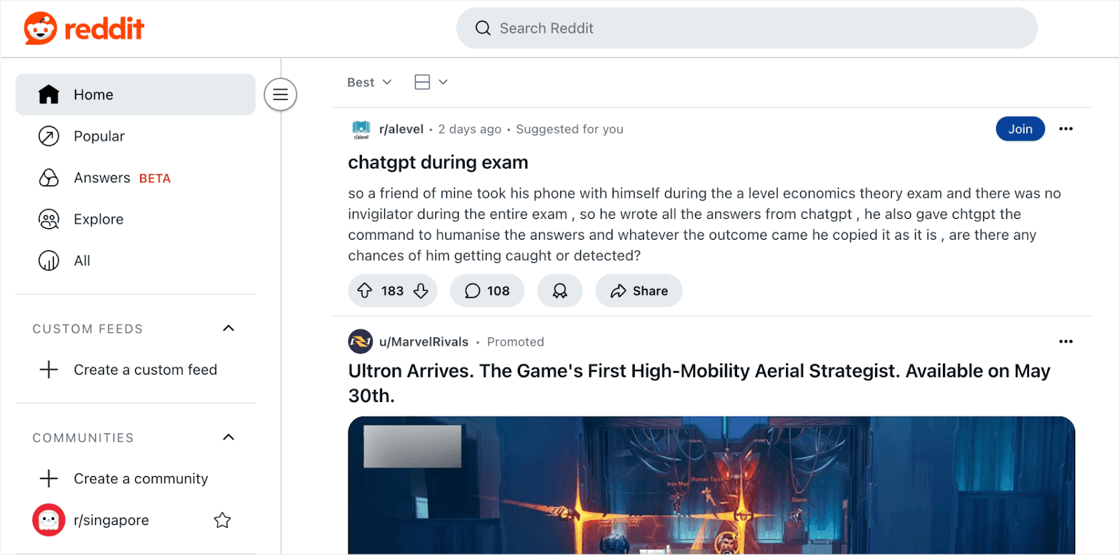 Interface of Reddit