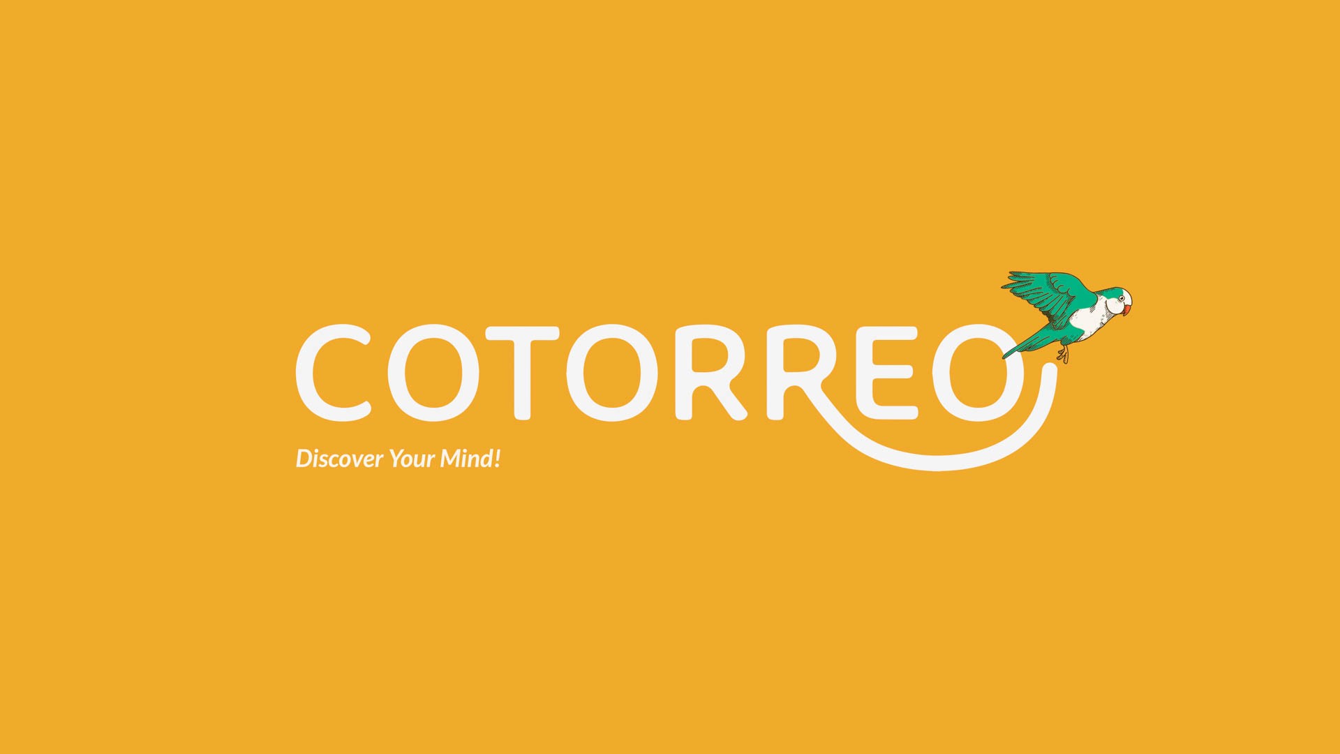 A laptop displaying the "CÓMO Funciona" website with a blue background and a bird graphic is shown alongside three smartphones. The smartphones feature screens titled "This Week’s Assignment," "DEBUNKING THERAPY," and "Mental Health," with a green bird graphic above them. The background is solid orange.