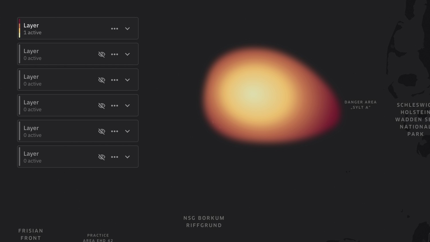 UI design of a layer list and visualization of geodata layer
