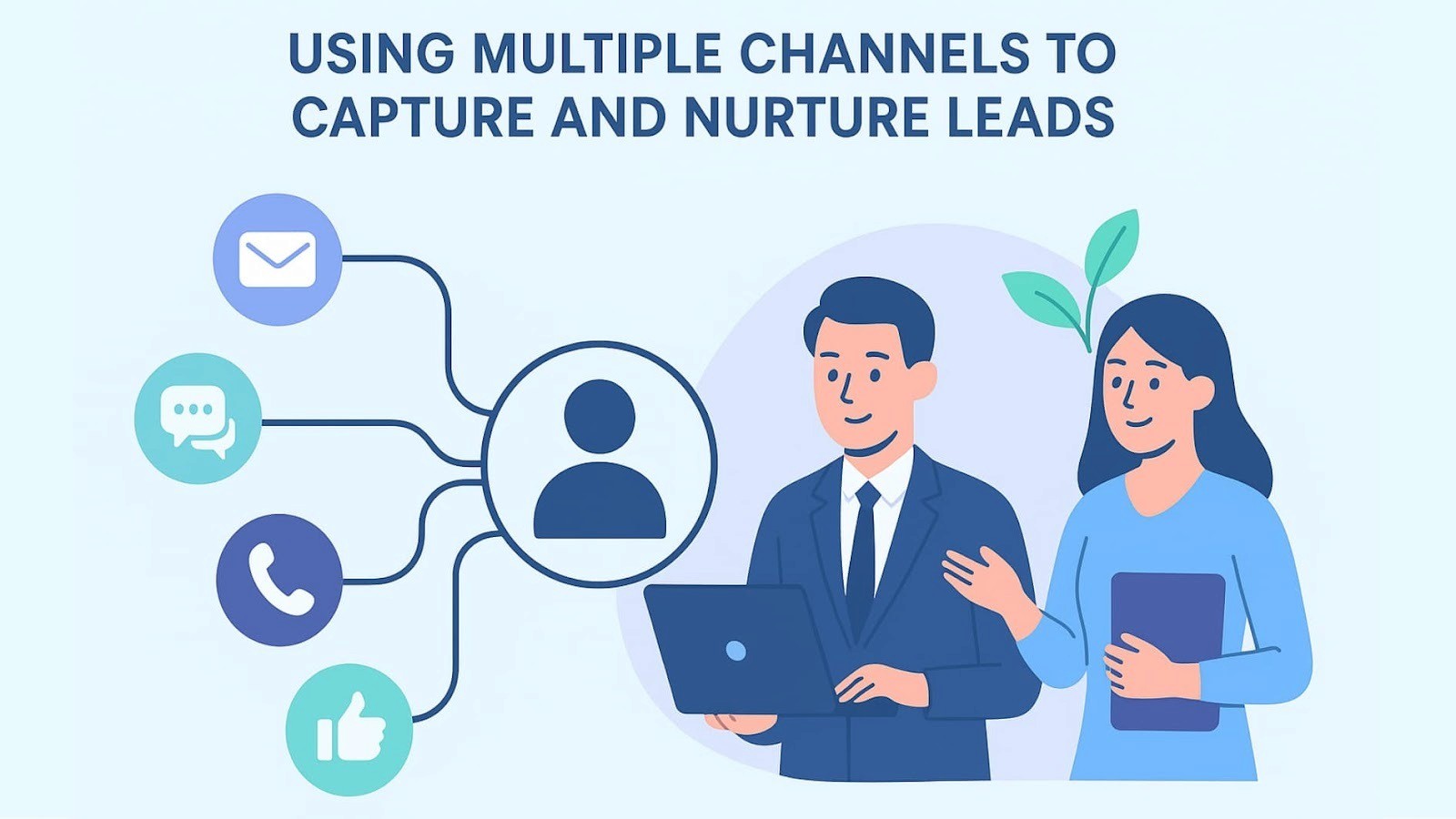 Illustration depicting the use of multiple channels to capture and nurture leads, which can drive revenue growth for a business.