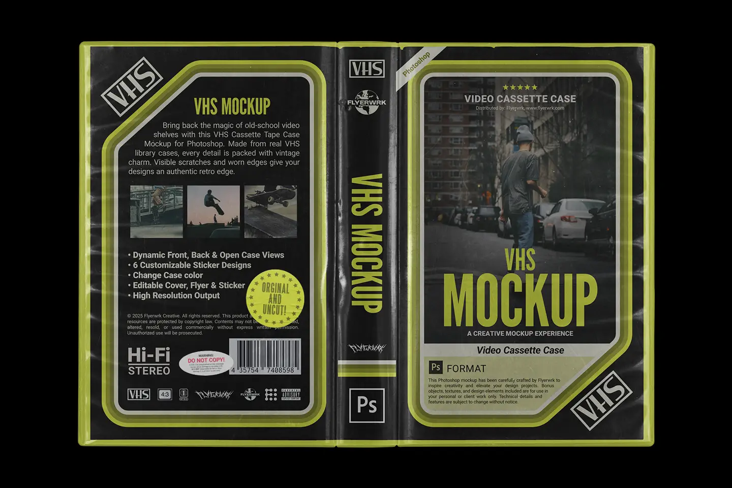 Vintage VHS cassette tape case mockup with retro cover artwork preview