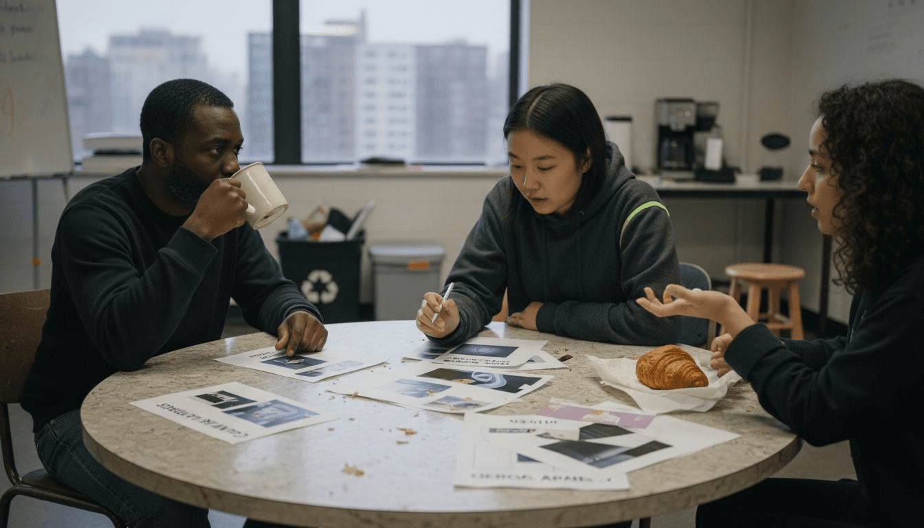 Creative team discussing Meta ad visuals