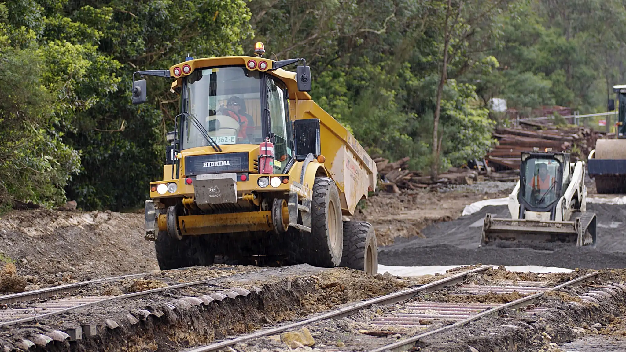A hyrail construction vehicle on the Loop Line Upgrade Project