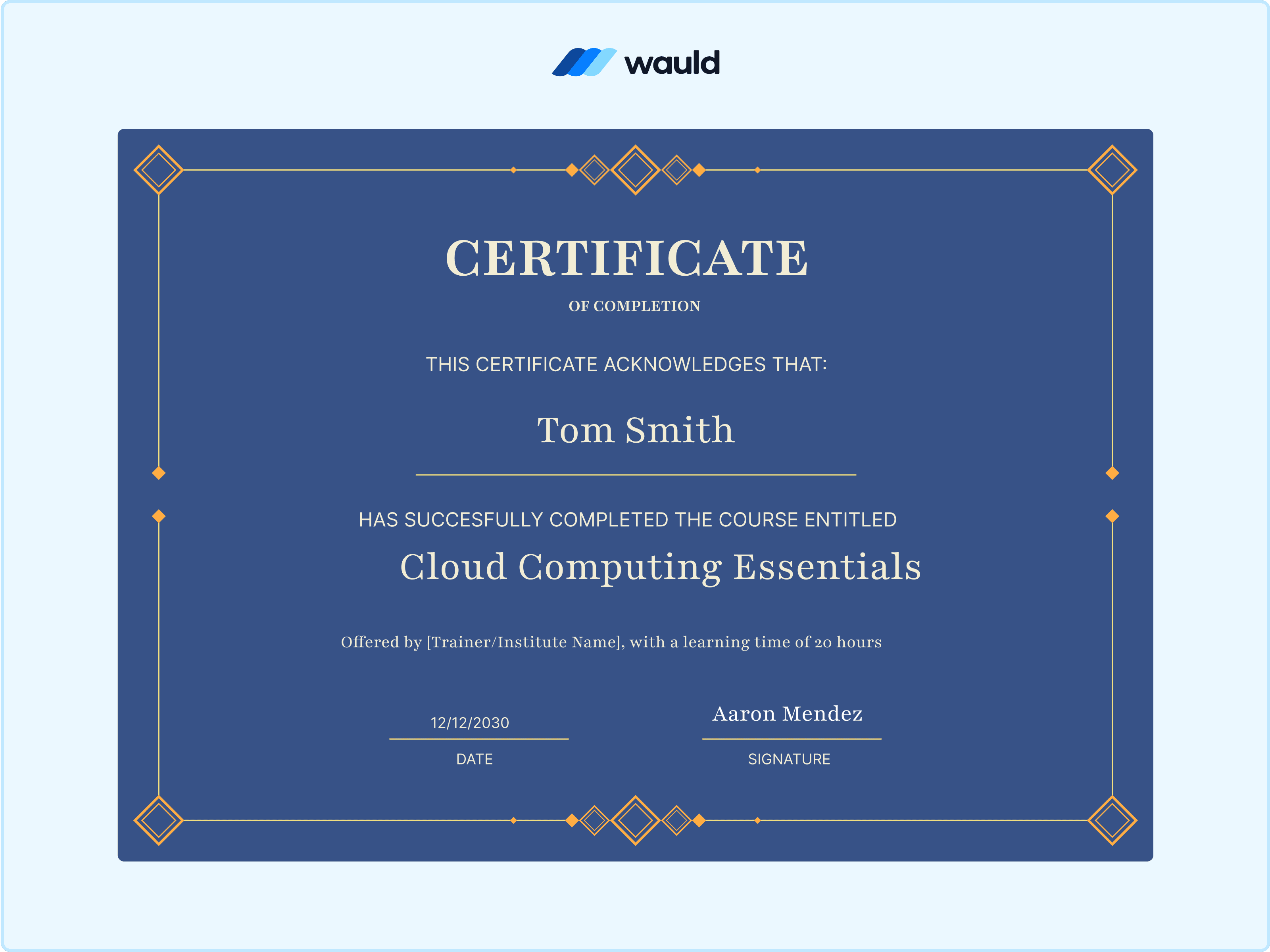 Wauld - Blue majestic certificate template