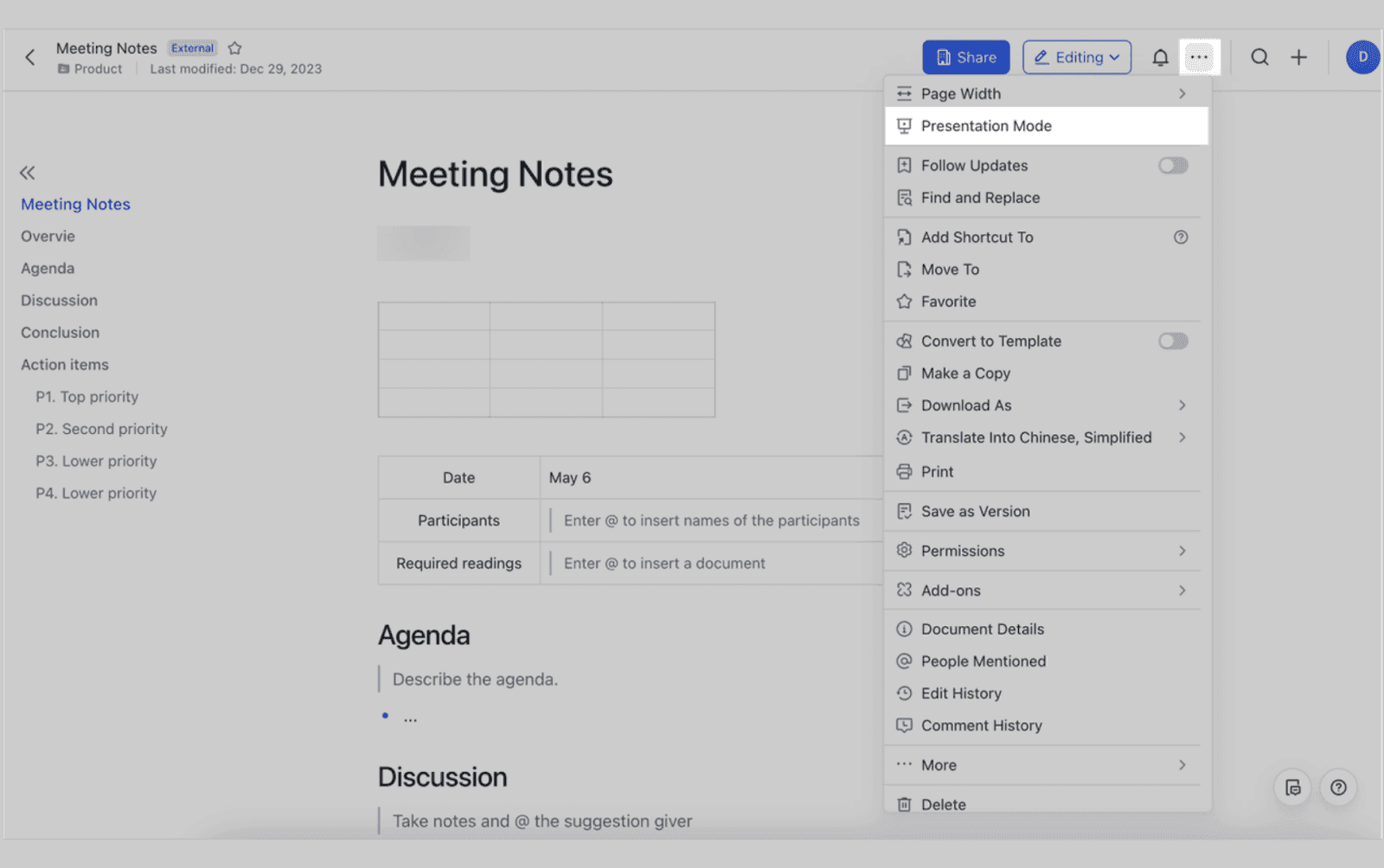 Presentation Mode in Lark Docs