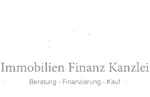 Immobilien Finanz Kanzlei logo: stylized building and checkmark.