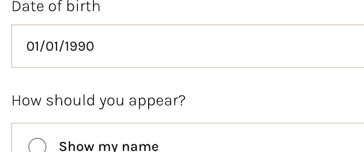 Name, email, date of birth