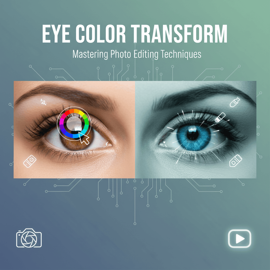 Un primer plano de la cara de una persona con ojos mostrando un color vibrante, alterado digitalmente, ilustrando la capacidad de cambiar el color de los ojos en las fotos.