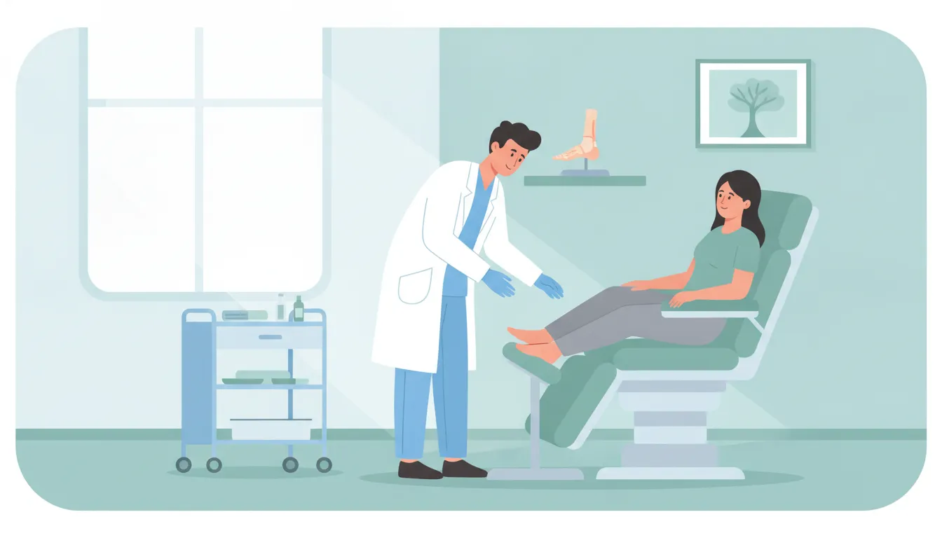 Foot and ankle specialist evaluating a patient's foot