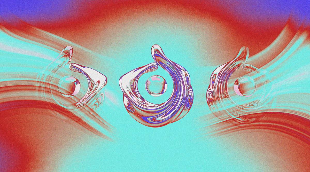 2026 trend, no text, Chrome metal abstract but visually pleasing, shape with gravitationally impossible liquid flow, glass sphere suspended in central void, mirror-polished texture under three-point studio lighting creating complex reflections, centered composition against gradient background, product visualization style, 8K rendering with ray-traced reflections