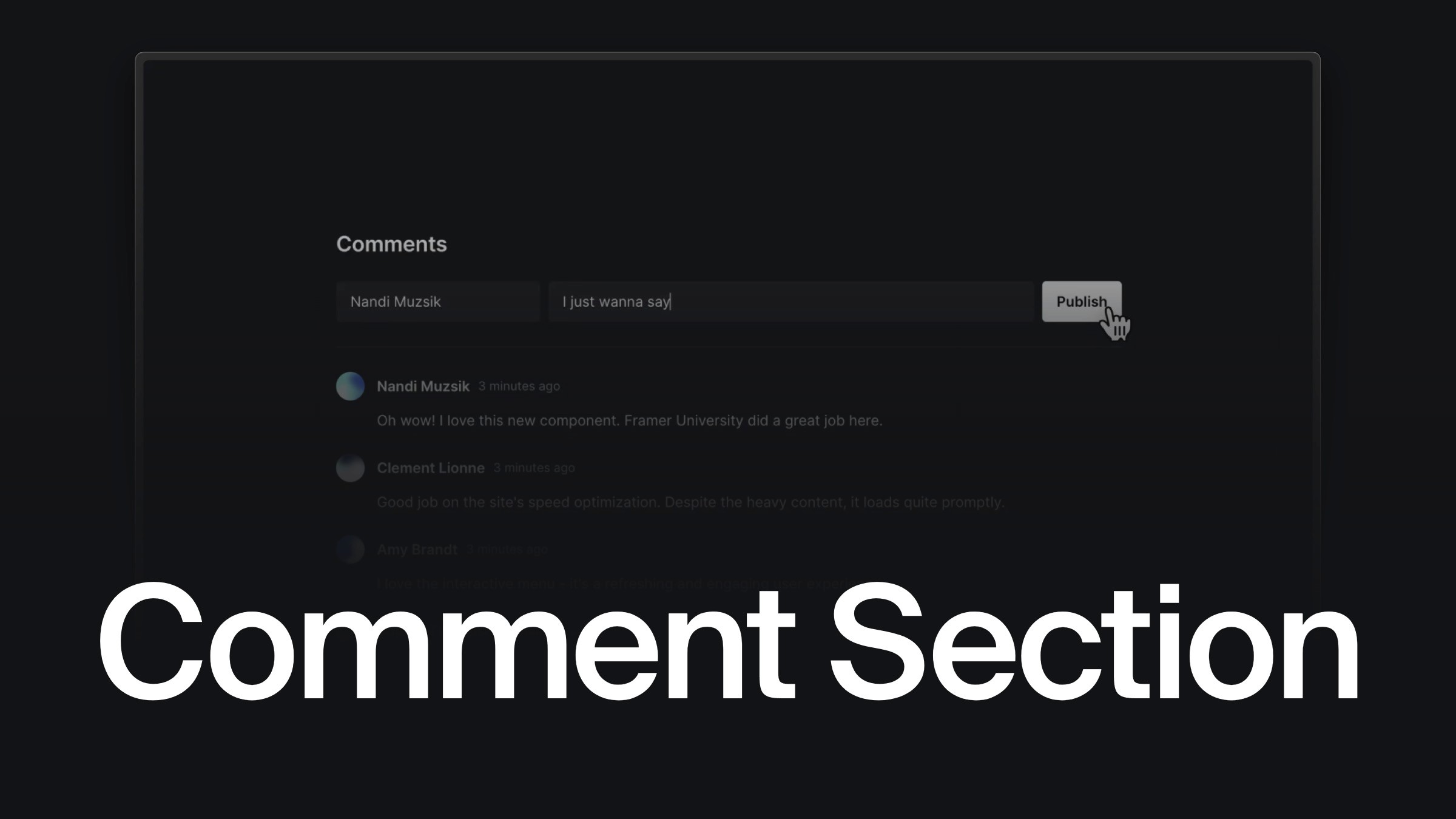 Comment section interface with input field and publish button