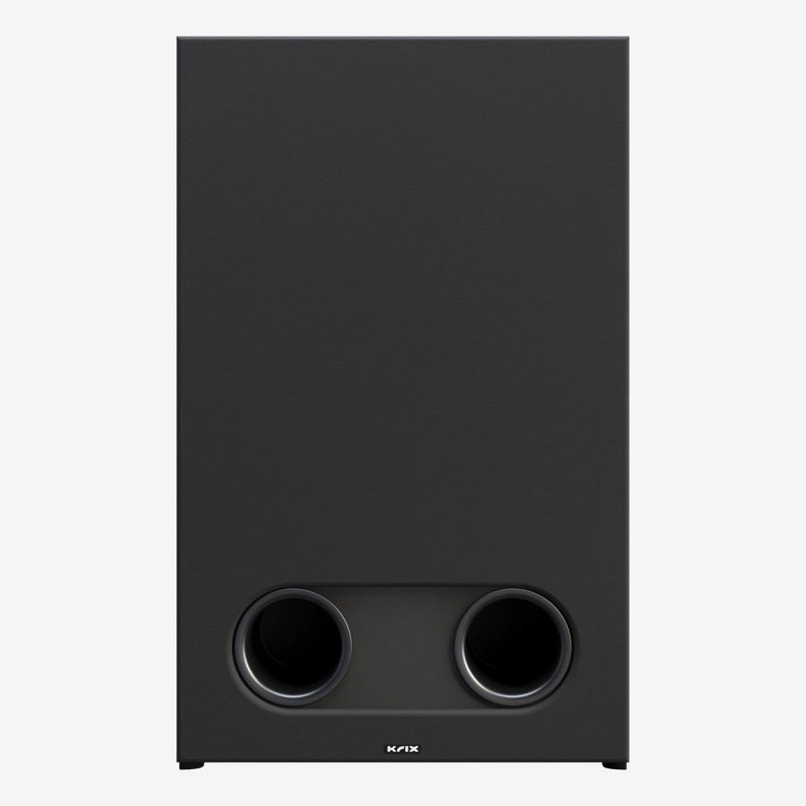 Black subwoofer with dual circular vents